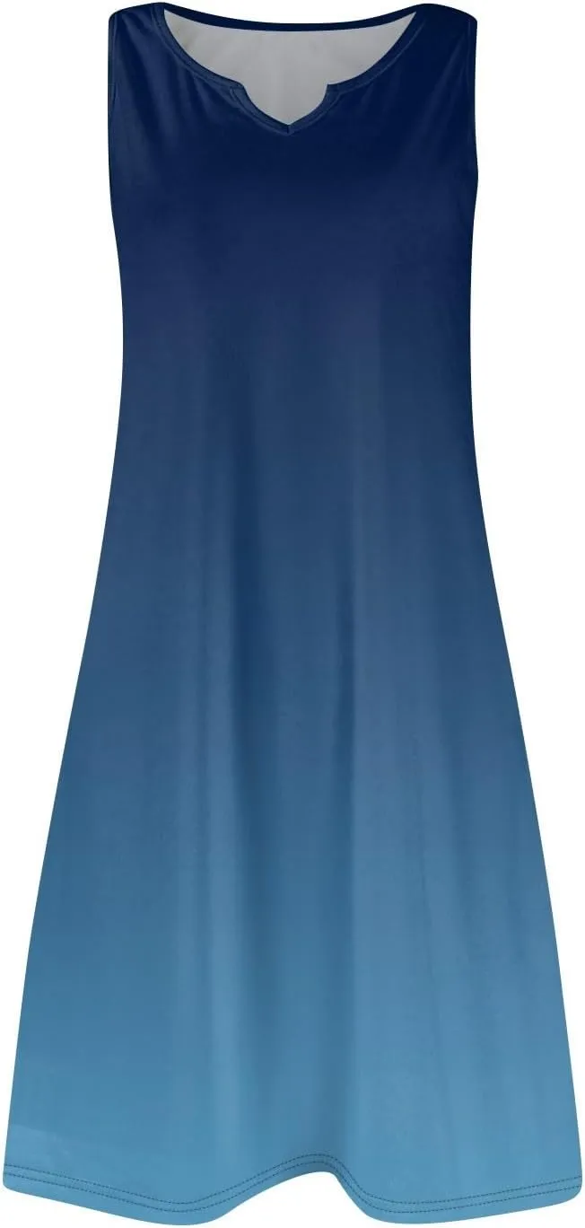 Summer Dresses for Women 2025 Casual A Line Sundress Sleeveless Crew Neck Beach Vacation Dress Printed Tank Dress