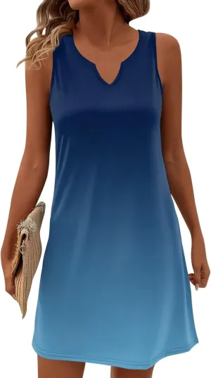 Summer Dresses for Women 2025 Casual A Line Sundress Sleeveless Crew Neck Beach Vacation Dress Printed Tank Dress