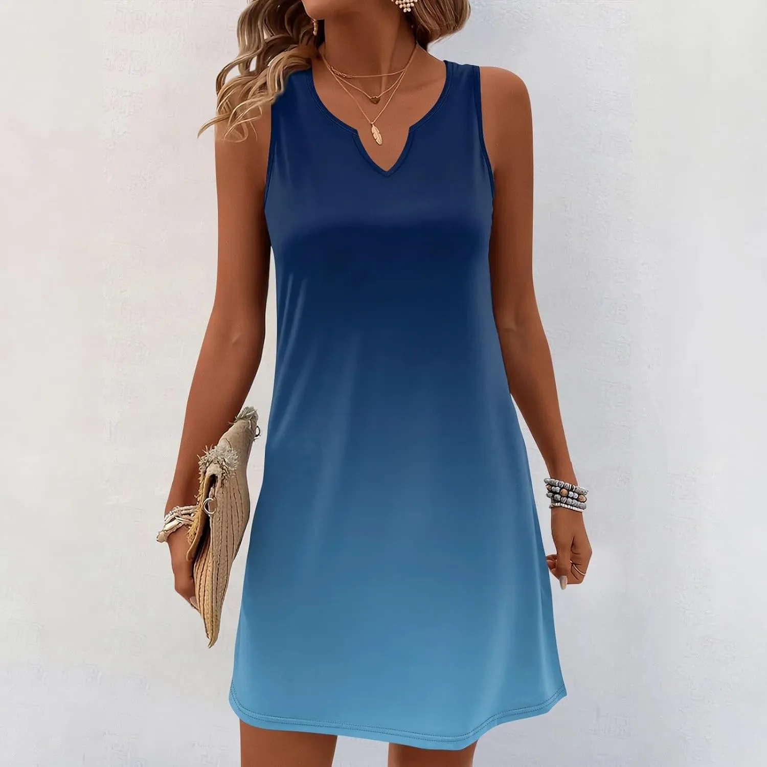 Summer Dresses for Women 2025 Casual A Line Sundress Sleeveless Crew Neck Beach Vacation Dress Printed Tank Dress