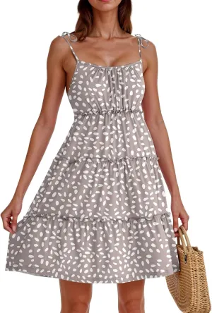 Summer Dresses for Women 2025 Casual Spaghetti Strap Sleeveless Boho Dress Tiered Ruffle Flowy Swing Mini Beach Sundress