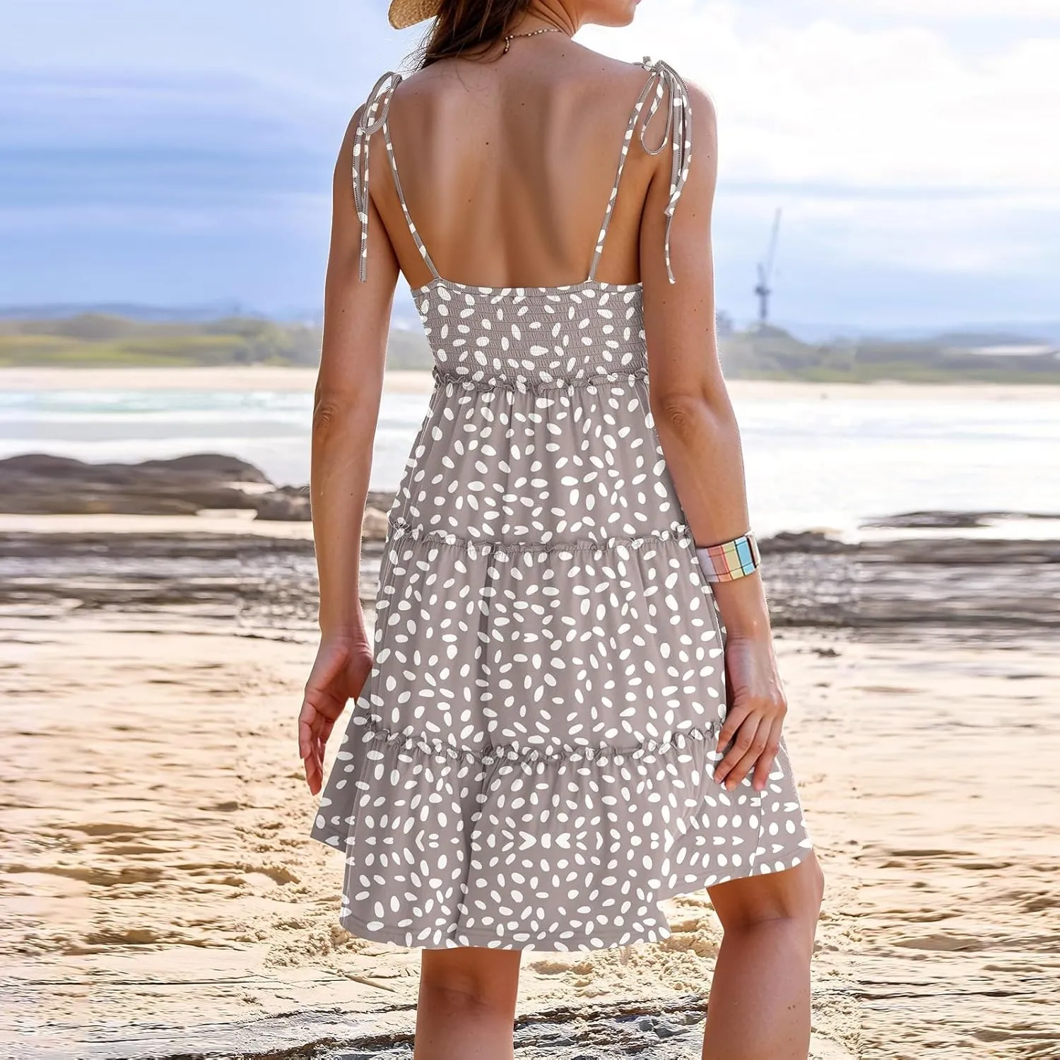 Summer Dresses for Women 2025 Casual Spaghetti Strap Sleeveless Boho Dress Tiered Ruffle Flowy Swing Mini Beach Sundress
