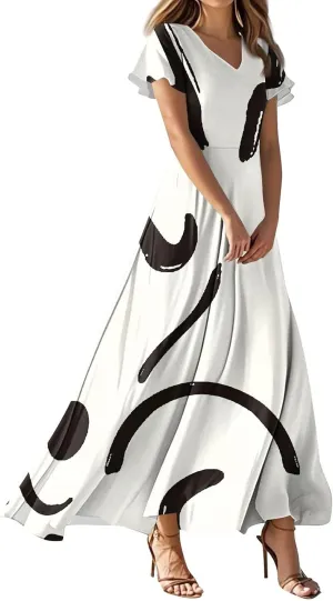 Summer Dresses for Women Floral A-Line Midi Dress Casual Short Sleeve V Neck Flowy Hawaiian Boho Beach Sundresses