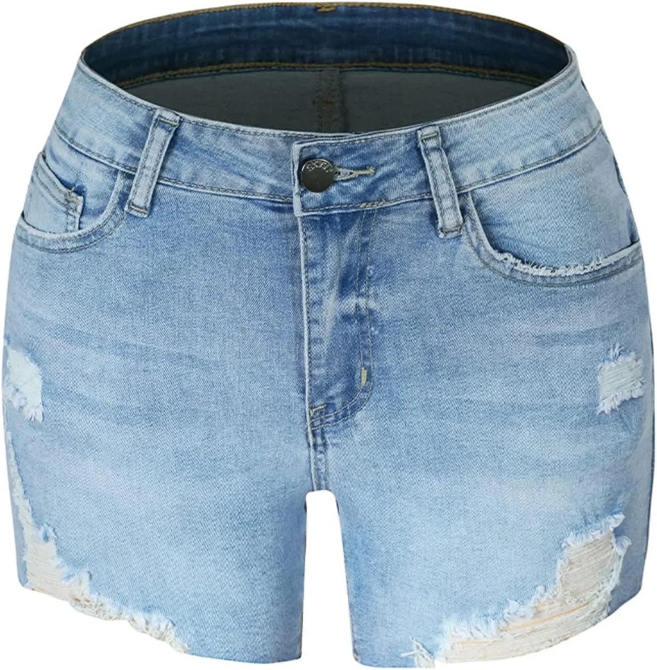 Summer Women High Waisted Jean Shorts Skinny Stretchy Denim Shorts Frayed Raw Hem Distressed Ripped Short Jeans