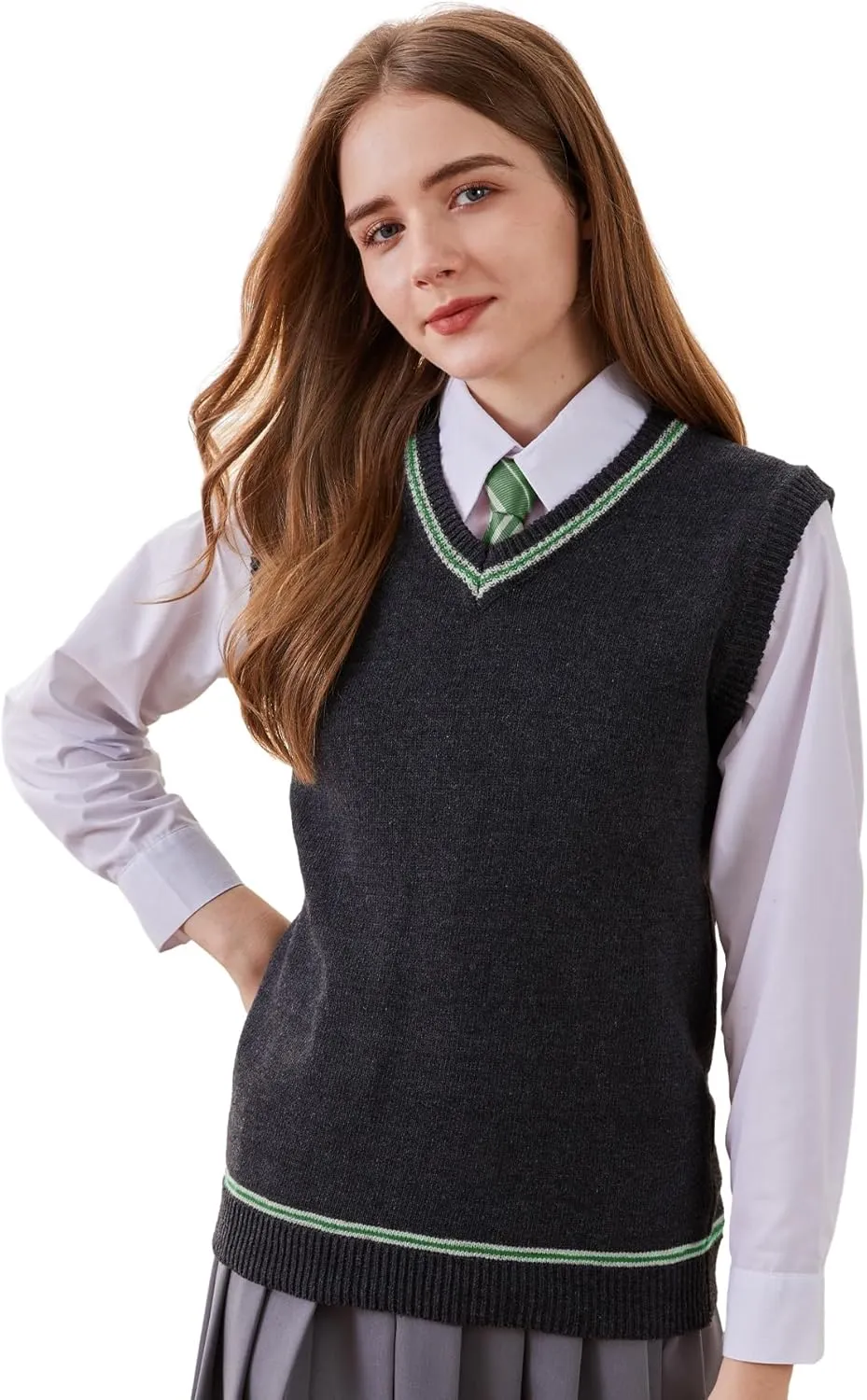 Sweater Vest Knit V-Neck Sleeveless Pullover Halloween Cosplay Costumes Cardigan Vest Waistcoat Unisex Fall Winter
