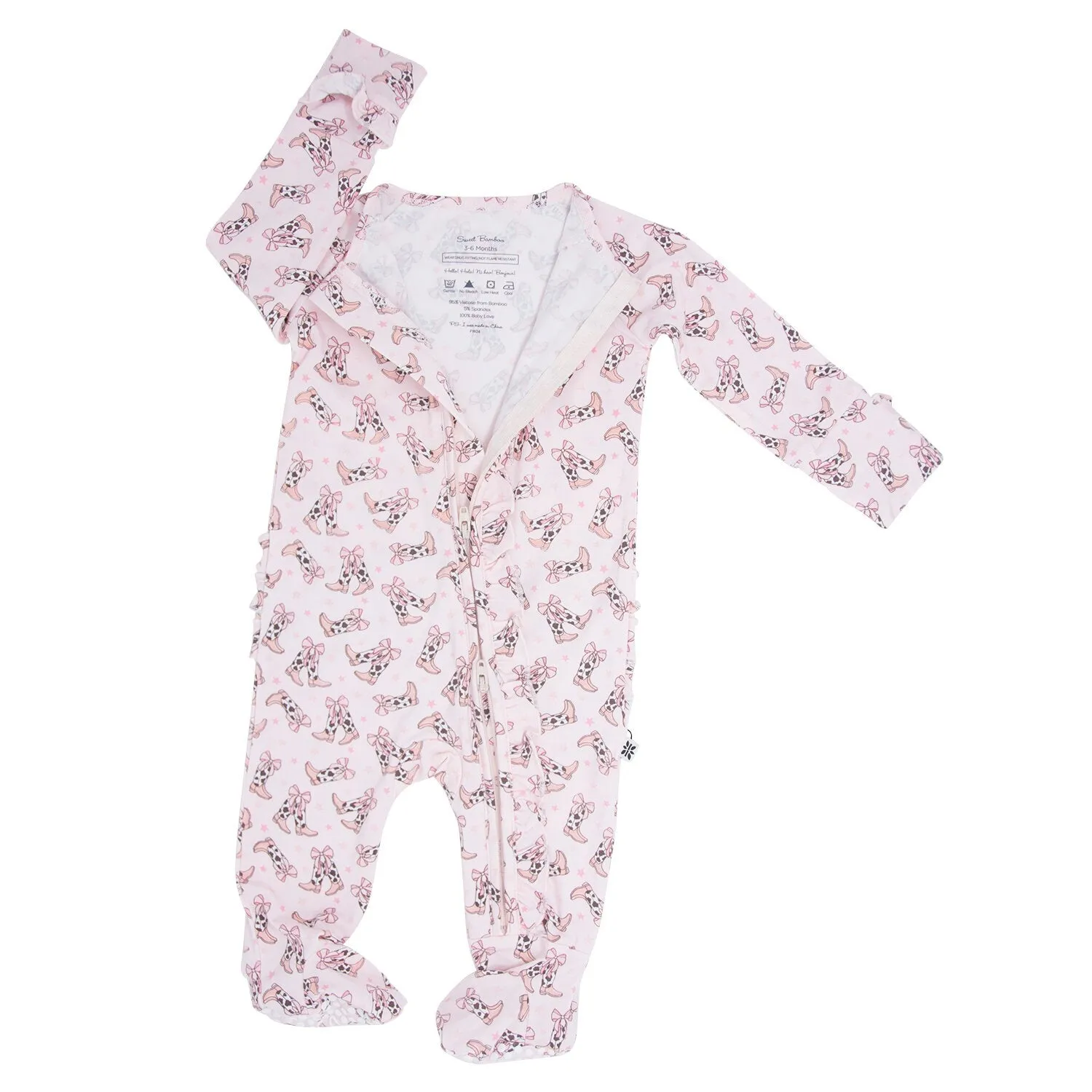 Sweet Bamboo Ruffle Footie Cowhide Boots