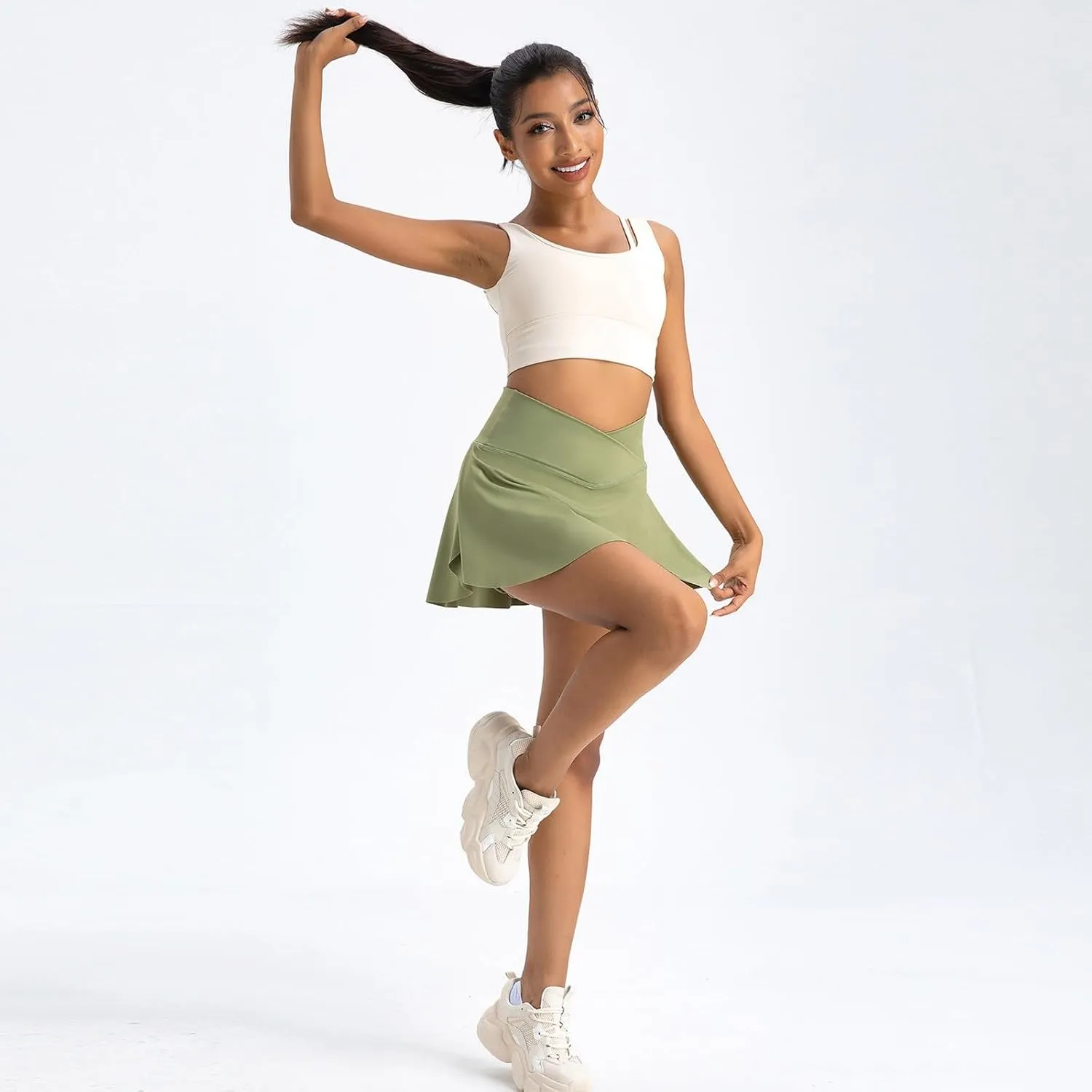 Tennis Skirts for Women with Shorts Summer Built-in Shorts Crossover Tennis Golf Workout Skirts Short with Pockets