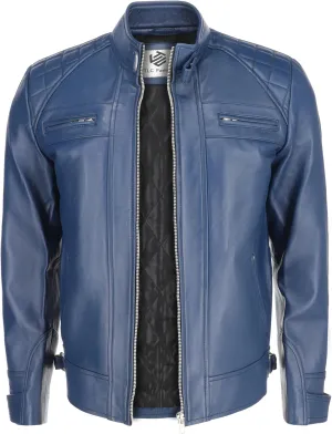 TLC Men's Genuine Leather Motorcycle Jacket - Lambskin Diamond Quilted Leather Jacket, Cafe Racer Leather Jacket