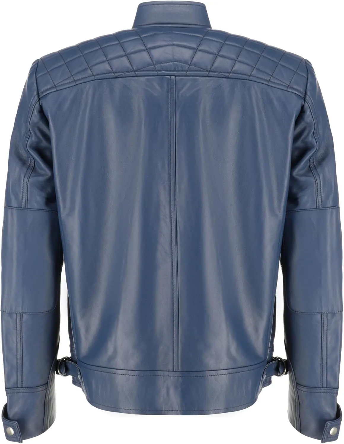 TLC Men's Genuine Leather Motorcycle Jacket - Lambskin Diamond Quilted Leather Jacket, Cafe Racer Leather Jacket