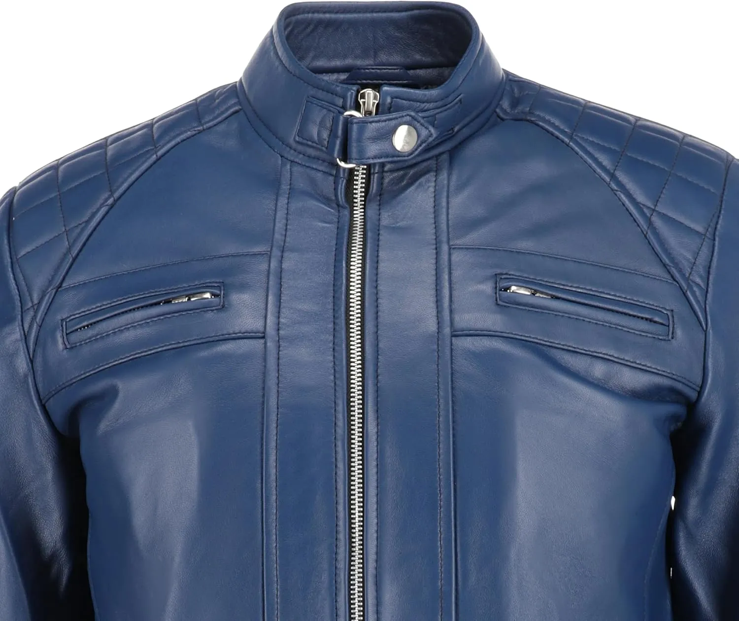 TLC Men's Genuine Leather Motorcycle Jacket - Lambskin Diamond Quilted Leather Jacket, Cafe Racer Leather Jacket