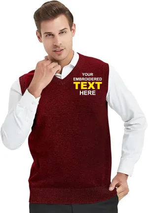 TopTie Embroidery Men's V-Neck 100% Cotton Sweater Vest Custom Solid Pullover Personalize Logo