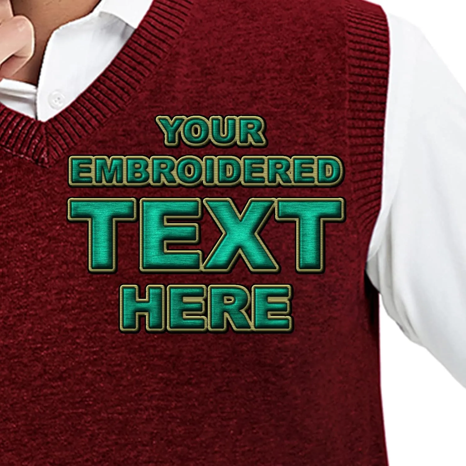 TopTie Embroidery Men's V-Neck 100% Cotton Sweater Vest Custom Solid Pullover Personalize Logo