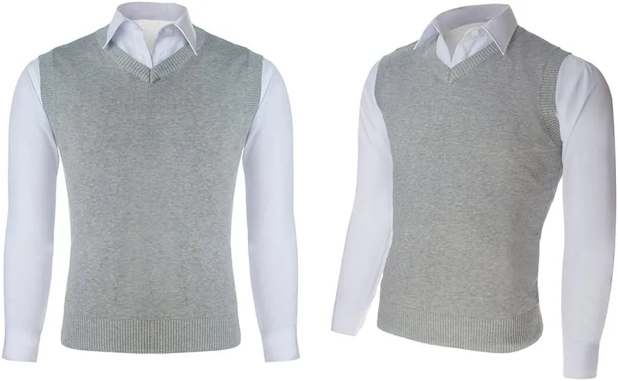TopTie Men Business Solid Color Plain Sweater Vest, Cotton Fit Casual Pullover
