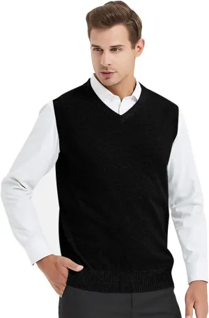 TopTie Men Business Solid Color Plain Sweater Vest, Cotton Fit Casual Pullover