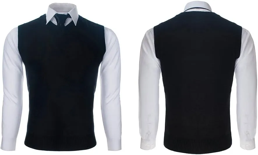 TopTie Men Business Solid Color Plain Sweater Vest, Cotton Fit Casual Pullover