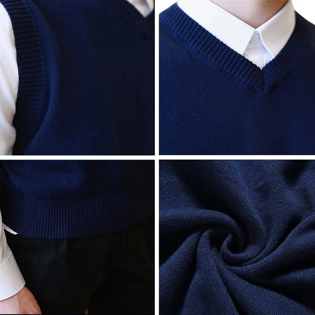 TopTie Men Business Solid Color Plain Sweater Vest, Cotton Fit Casual Pullover