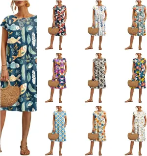 Tshirt Dress Women Loose Fitting Summer Sun Midi Plus Size Dress Casual Beach Dresses for Women Vacation