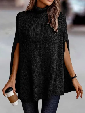 Turtleneck Cloak Sleeve Sweater (Color : Black, Size : Small)