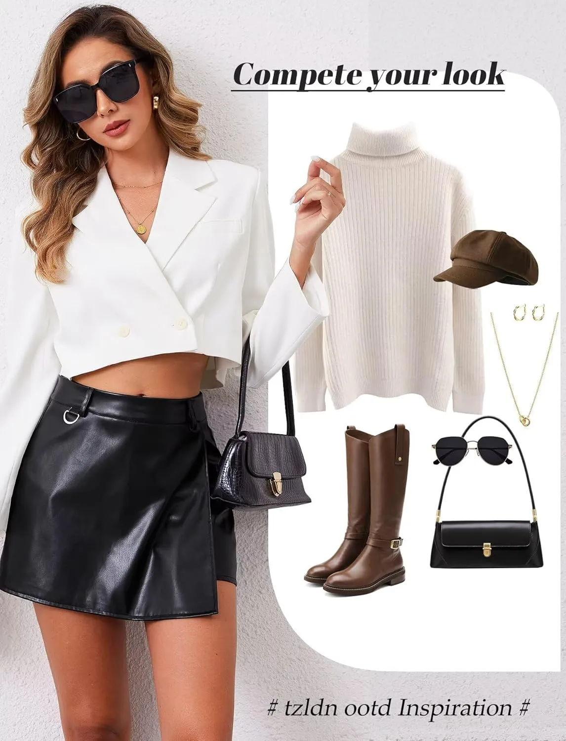 TZLDN Womens Faux Leather Skirt High Waisted Black Pleather Mini Skirt Short A-line Wrap Asymmetrical Pu Skorts Dressy Casual