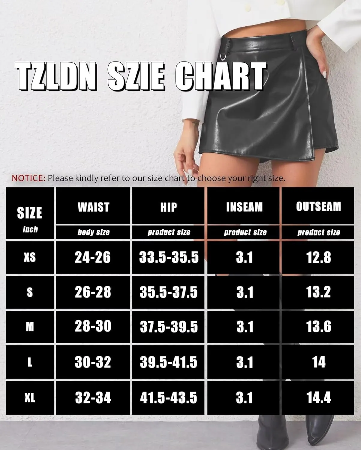 TZLDN Womens Faux Leather Skirt High Waisted Black Pleather Mini Skirt Short A-line Wrap Asymmetrical Pu Skorts Dressy Casual