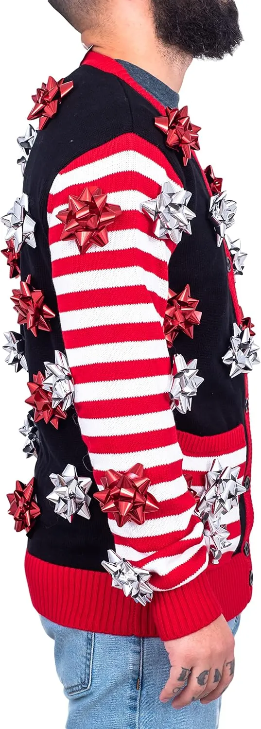 Ugly Christmas Sweater Gift Wrapping Bow Cardigan