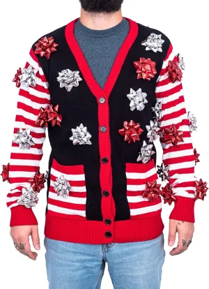Ugly Christmas Sweater Gift Wrapping Bow Cardigan
