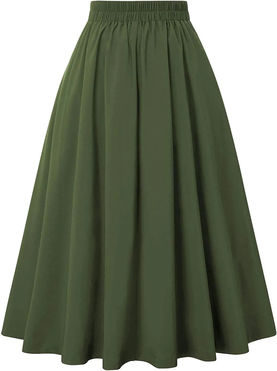 Uillui Womens Gothic Pleated Skirt Vintage 50s Midi Skirt Below the Knee High Waist Button Front Party Casual Flared Skirt