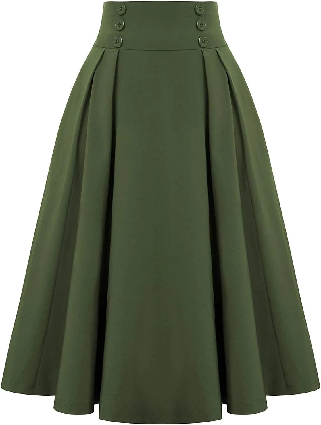 Uillui Womens Gothic Pleated Skirt Vintage 50s Midi Skirt Below the Knee High Waist Button Front Party Casual Flared Skirt