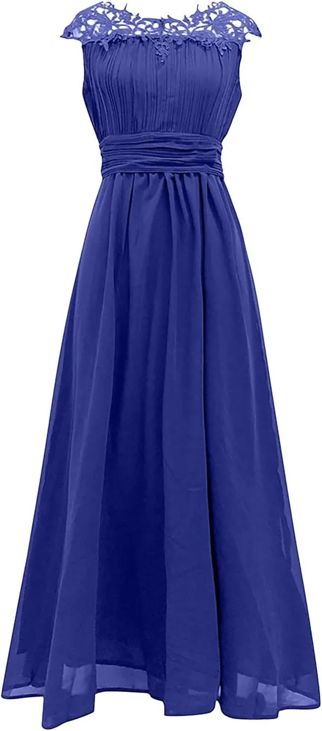 Uillui Womnes Gowns and Evening Dresses for Wedding Guest Fairy Lace Crochet Chiffon Maxi Dresses Formal Evening Party Gowns