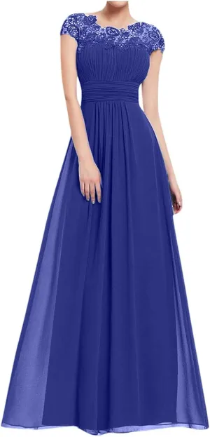 Uillui Womnes Gowns and Evening Dresses for Wedding Guest Fairy Lace Crochet Chiffon Maxi Dresses Formal Evening Party Gowns