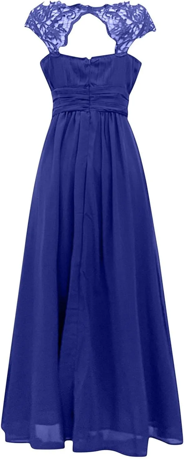 Uillui Womnes Gowns and Evening Dresses for Wedding Guest Fairy Lace Crochet Chiffon Maxi Dresses Formal Evening Party Gowns