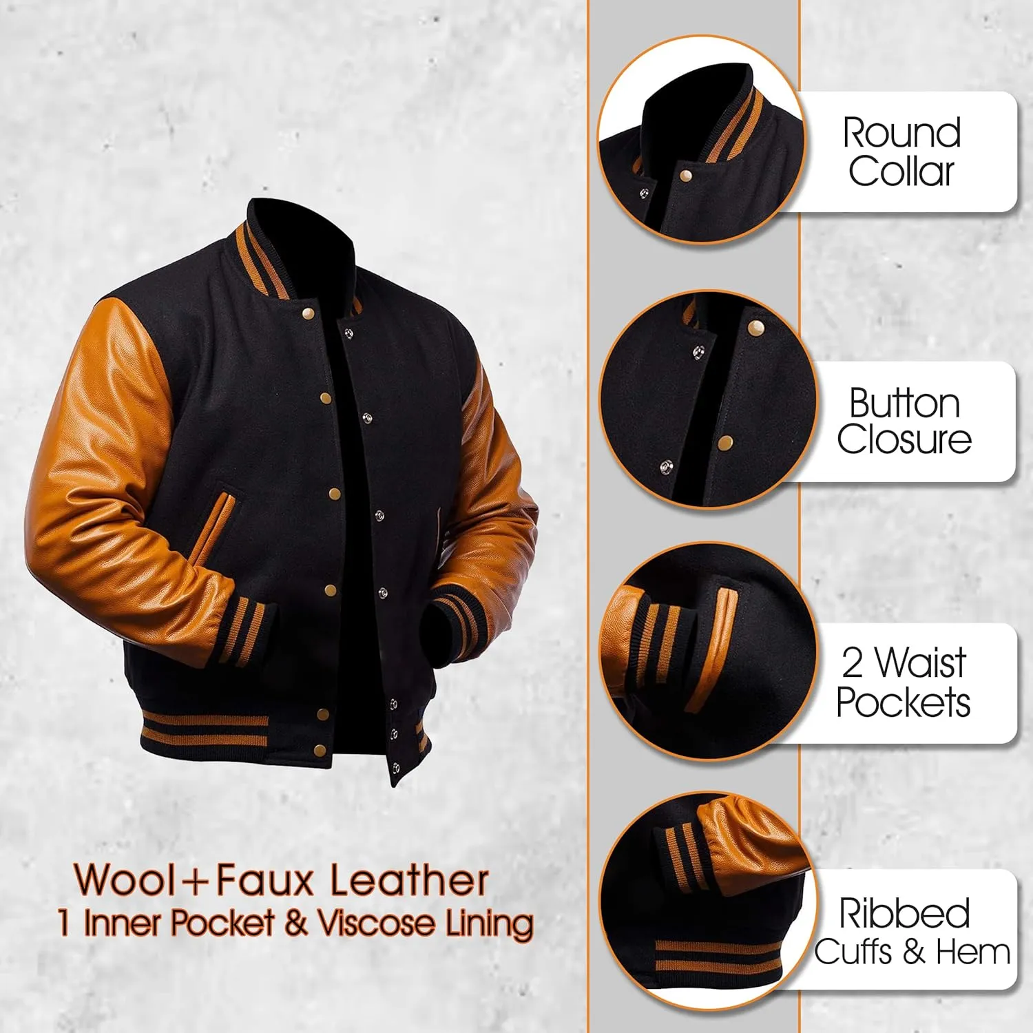 Unisex Women/Mens Varsity Letterman Jacket | College Baseball High School Bomber Wool   Faux Leather Jacket