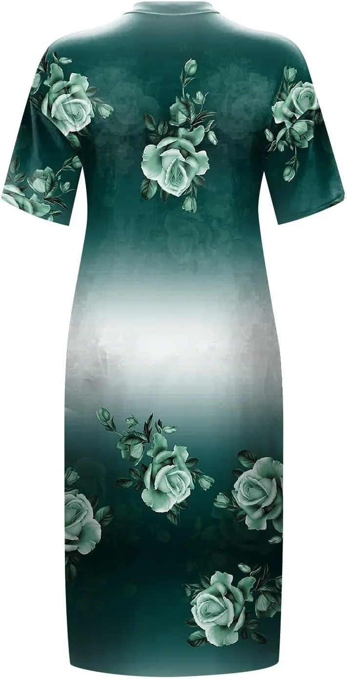 V-Neck Dress Ladies Loose Short Sleeve Trendy Knee Breathable Plus Size Women's Pocket Daily Dressy for Women