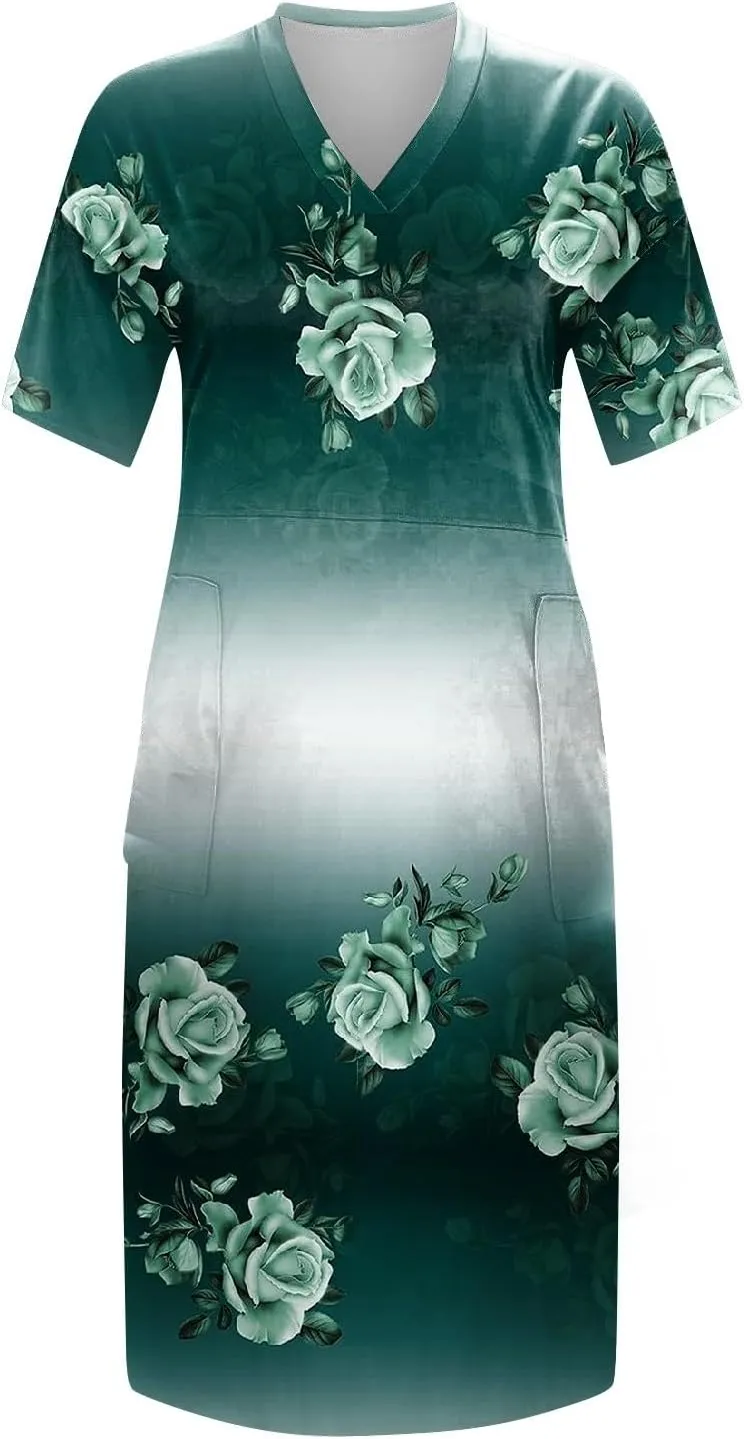 V-Neck Dress Ladies Loose Short Sleeve Trendy Knee Breathable Plus Size Women's Pocket Daily Dressy for Women