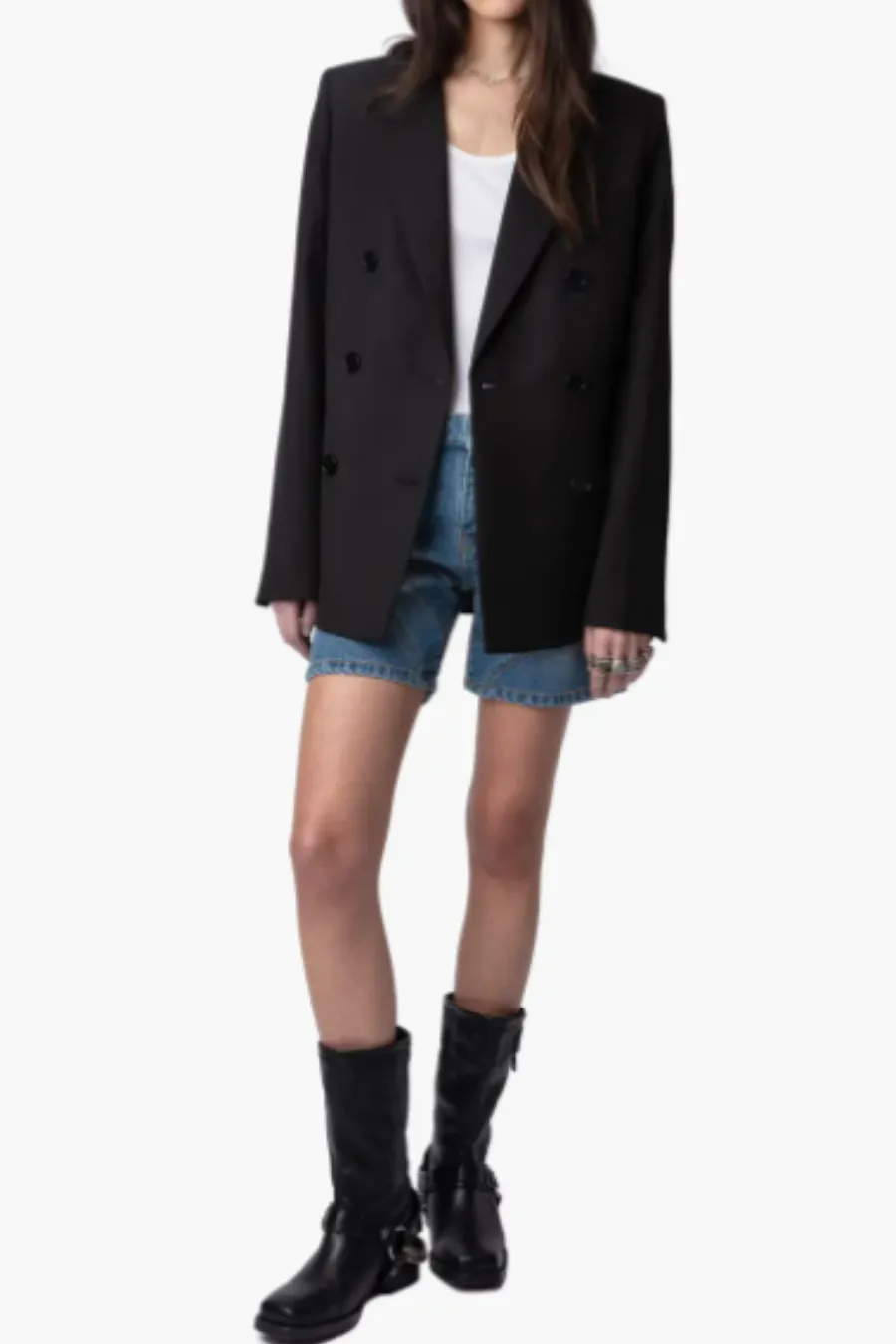 Vaena Double Breasted Slit Blazer Noir