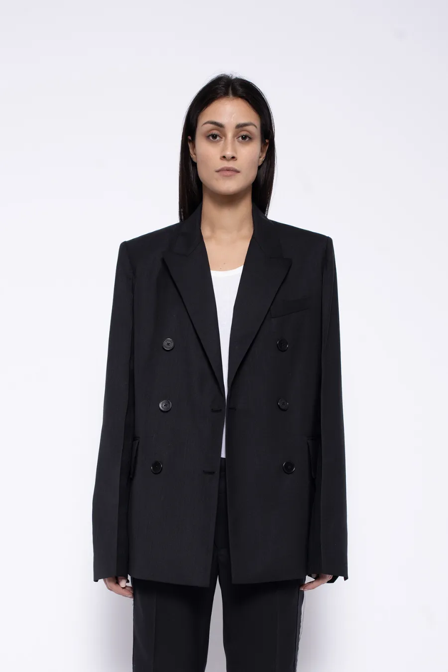 Vaena Double Breasted Slit Blazer Noir