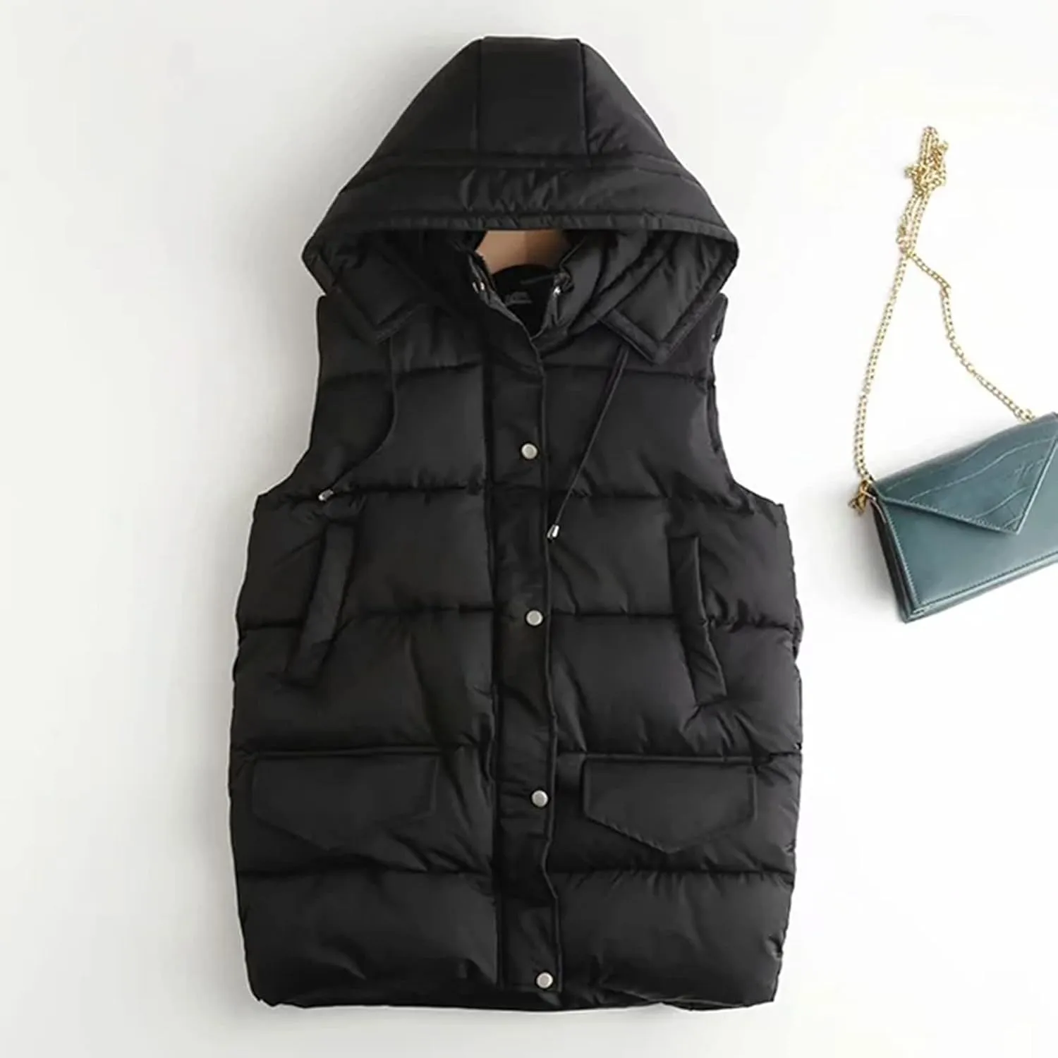 Vest Top Padded Coat Quilted Padded Jacket for Wowomen with Hood Puffer Jacket Windbreaker Quilted Coat Winter Soft