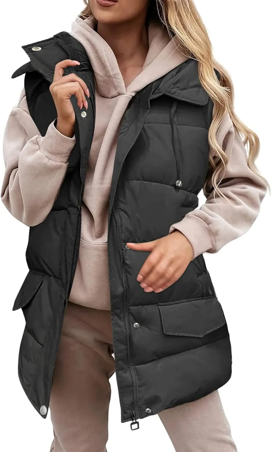Vest Top Padded Coat Quilted Padded Jacket for Wowomen with Hood Puffer Jacket Windbreaker Quilted Coat Winter Soft