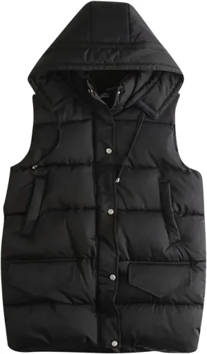 Vest Top Padded Coat Quilted Padded Jacket for Wowomen with Hood Puffer Jacket Windbreaker Quilted Coat Winter Soft