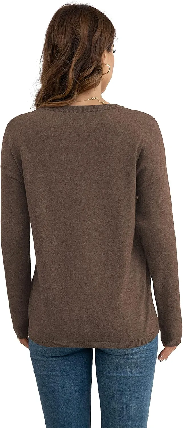 VIISHOW Women's Pullover Sweaters Long Sleeve Print Knitted Crew Neck Sweater Tops a Little Run Big