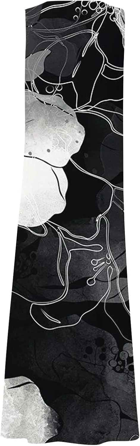 WANZZXCSL Women's Summer Cotton Linen Long Dress Sleeveless Trendy Flowy Dresses Plus Size Loose Comfy Dress with Pockets