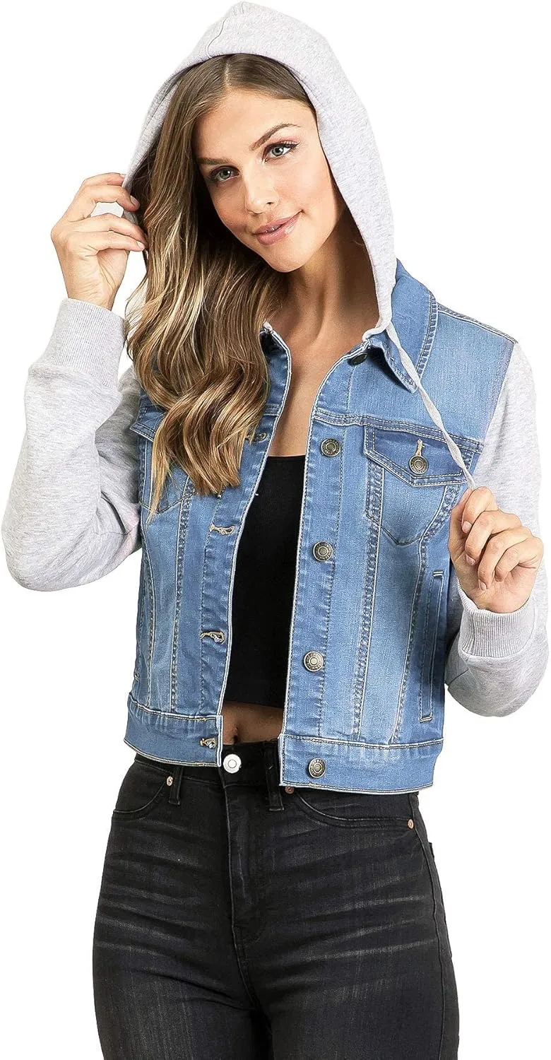 Wax Jeans Women's Juniors Hoodie Denim Jacket