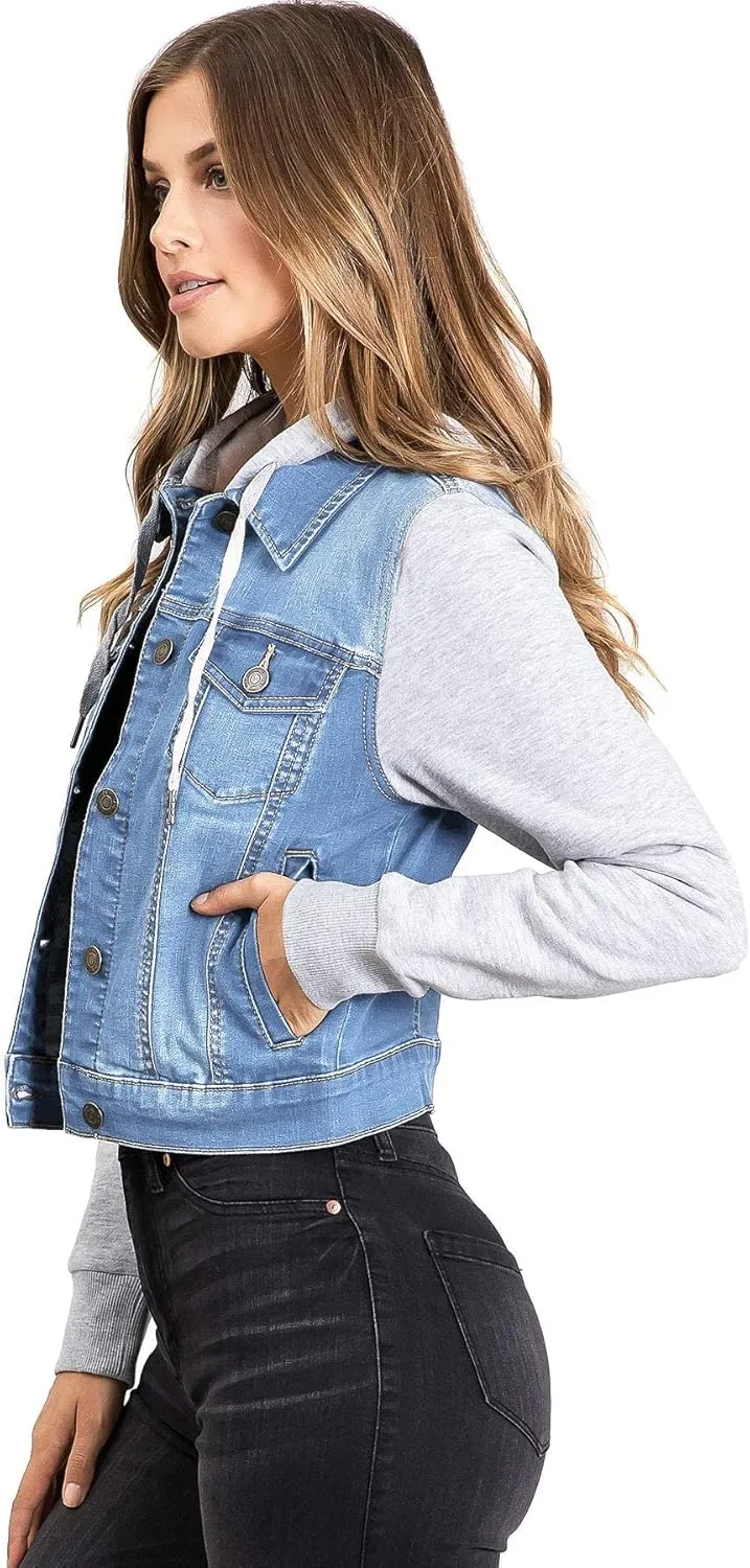 Wax Jeans Women's Juniors Hoodie Denim Jacket