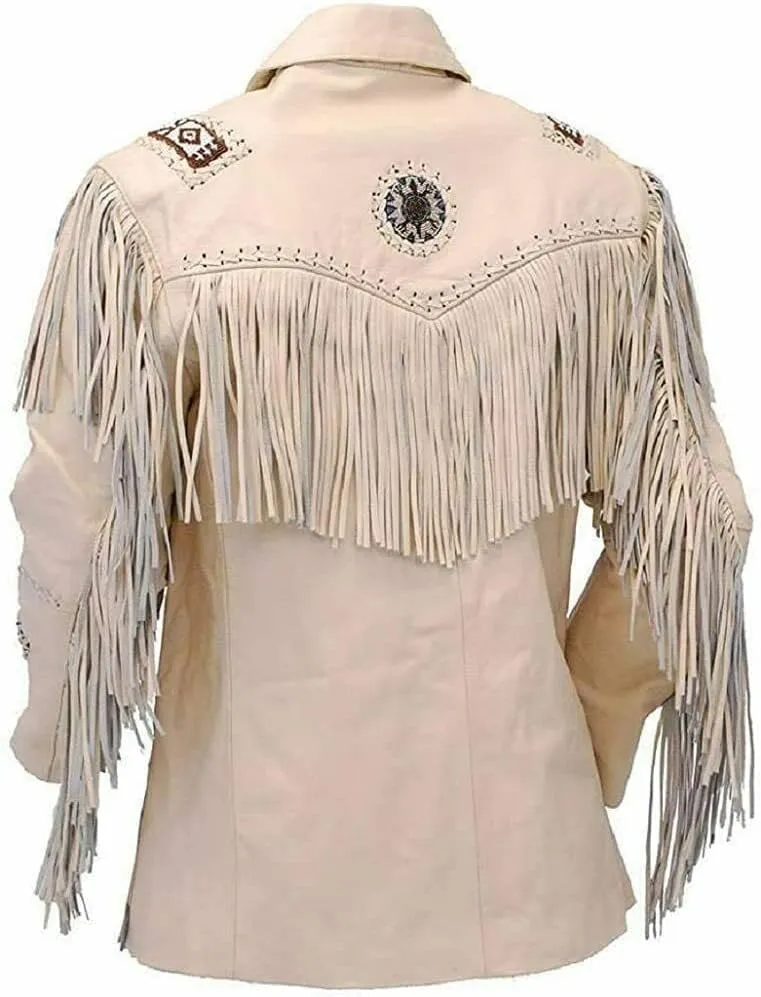 Western Cowboy Leather Fashion Jacket For Mens Fringe & Beaded Native American Coat