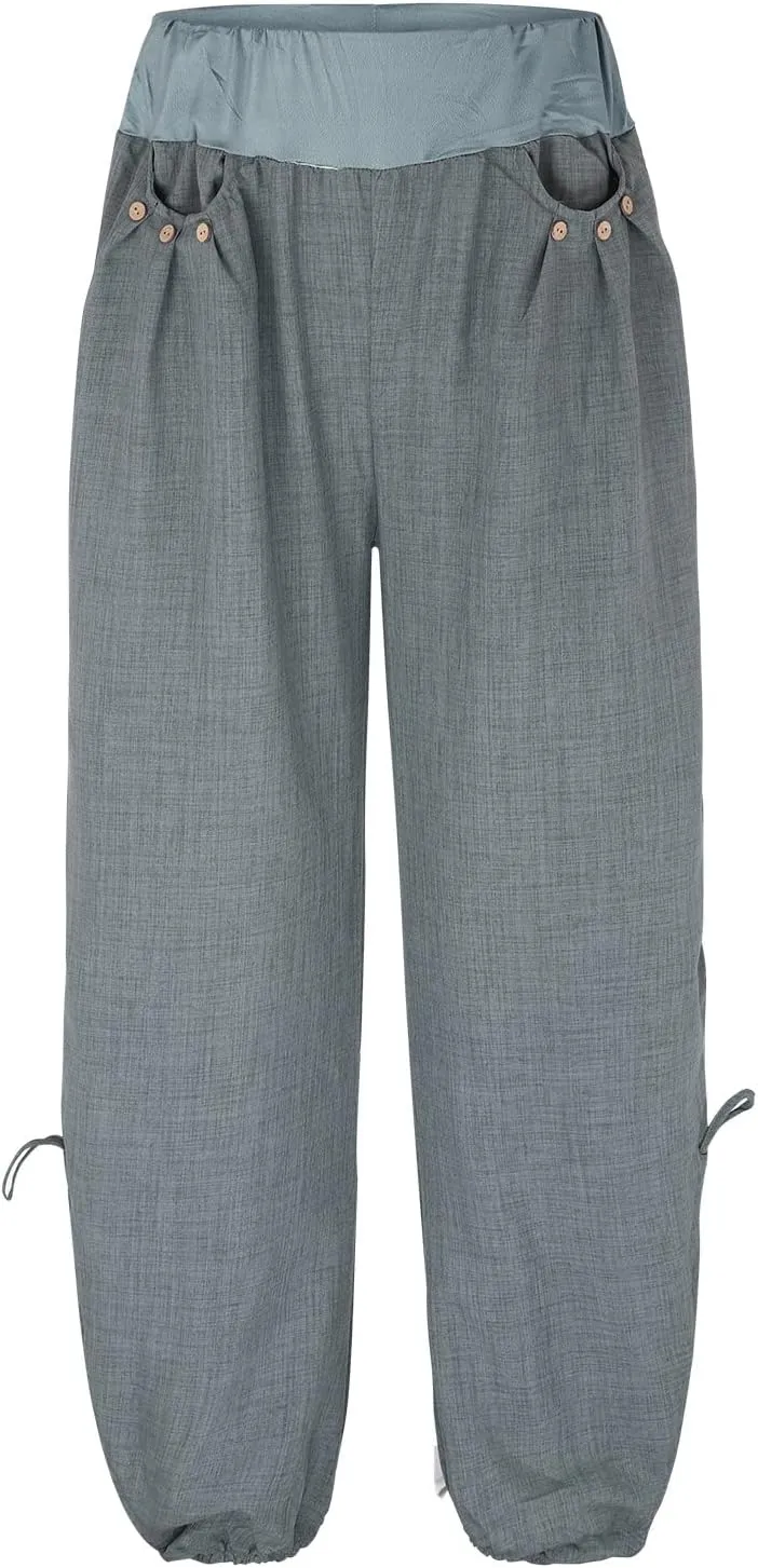 Wide Leg Pants for Womens Summer Linen Light Weight Fashion Trousers Loose High Waist Elastic Pants with Pockets