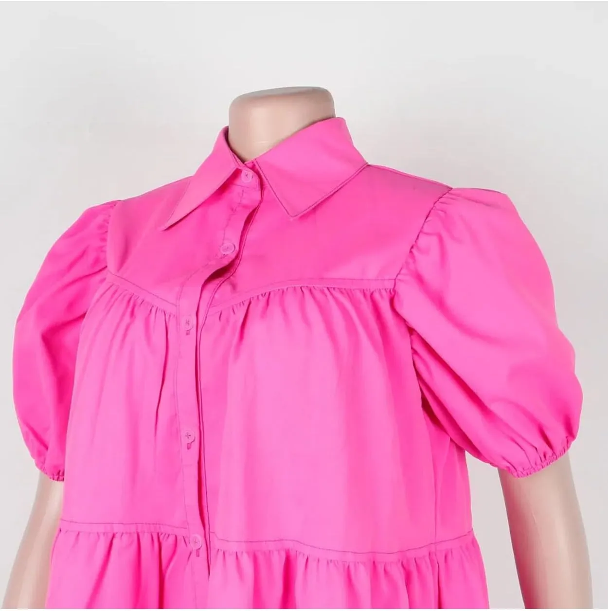 Women Casual Dresses Summer Short Sleeve Button Down Solid Midi Patchwork Dress