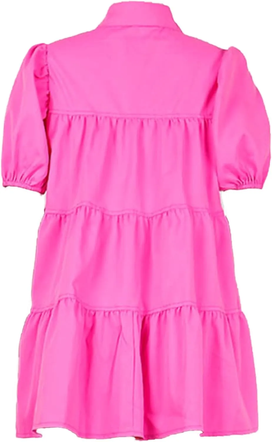 Women Casual Dresses Summer Short Sleeve Button Down Solid Midi Patchwork Dress