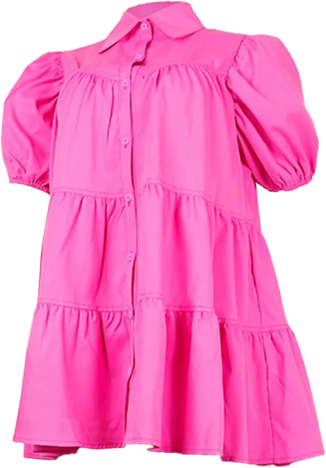 Women Casual Dresses Summer Short Sleeve Button Down Solid Midi Patchwork Dress