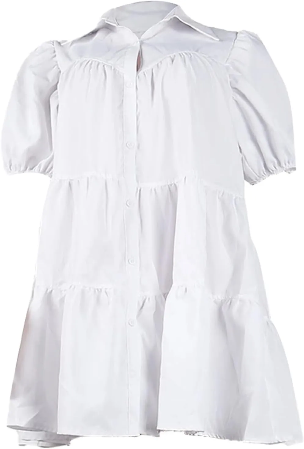 Women Casual Dresses Summer Short Sleeve Button Down Solid Midi Patchwork Dress