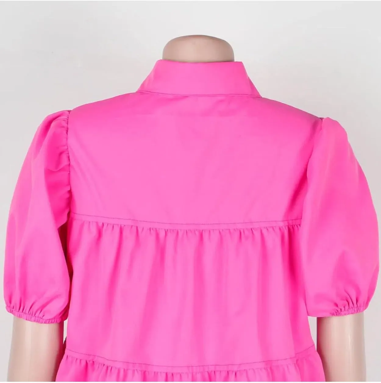 Women Casual Dresses Summer Short Sleeve Button Down Solid Midi Patchwork Dress