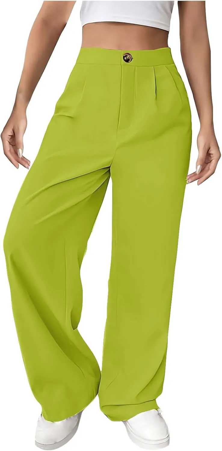 Women Casual High Waist Suit Pants Business Work Trousers Dressy Stretchy Pants Straight Suits Pants Wide Leg Pant